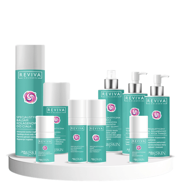 Pełna seria kosmetyków kolagenowych Reviva Kolagen JoKaPROskin - balsam, krem, serum, tonik, żel, peeling, maska, mgiełki, krem pod oczy